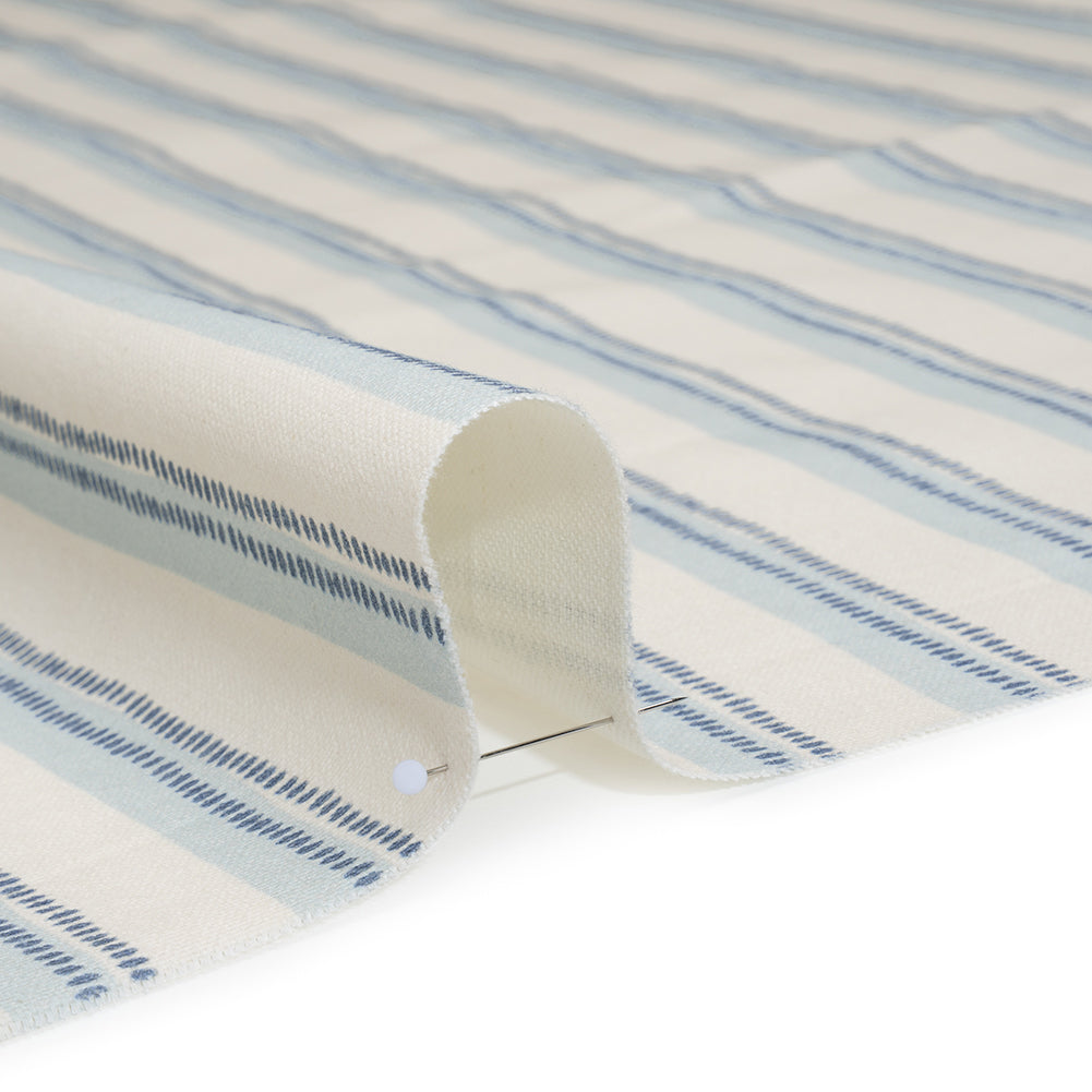 Cotton and Linen Canvas Print - Indigo Stripes and Dots - British Imported - Detail Cotton and Linen Canvas Print - Indigo Stripes and Dots - British Imported - Detail