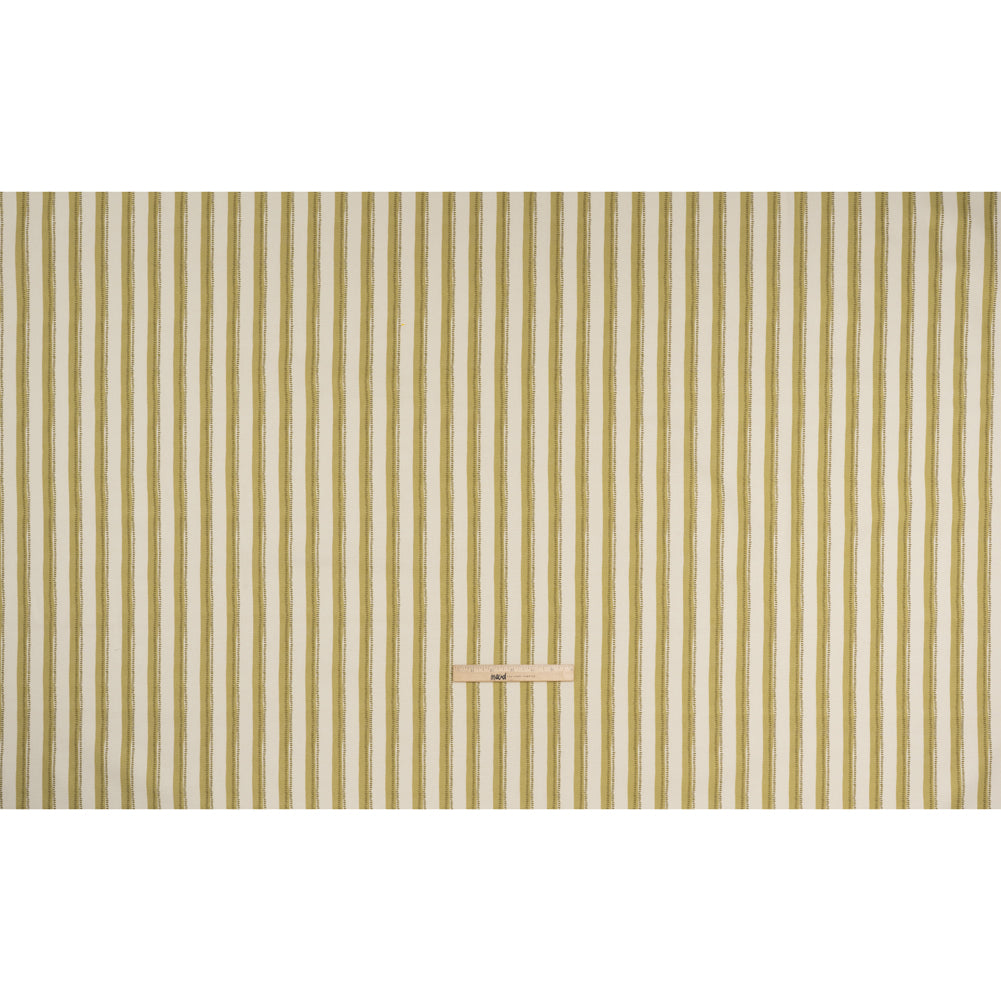 Cotton and Linen Canvas Print - Olive Stripes and Dots - British Imported Cotton and Linen Canvas Print - Olive Stripes and Dots - British Imported