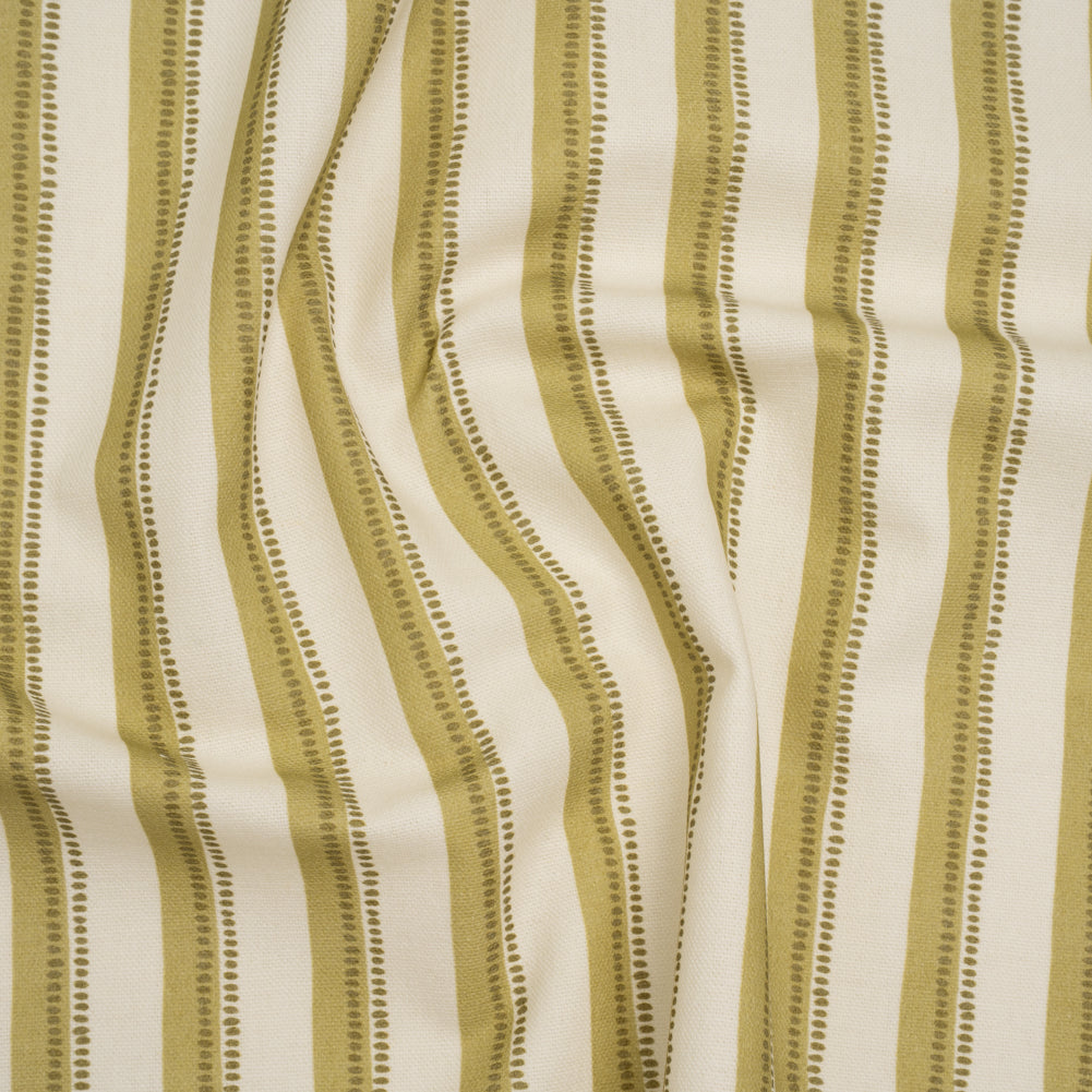 Cotton and Linen Canvas Print - Olive Stripes and Dots - British Imported Cotton and Linen Canvas Print - Olive Stripes and Dots - British Imported
