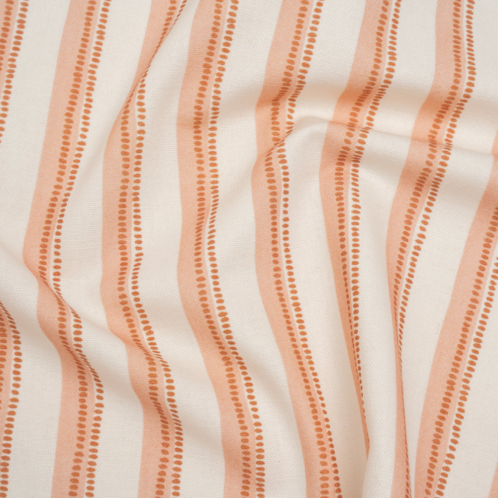 Cotton and Linen Canvas Print - Terracotta Stripes and Dots - British Imported Cotton and Linen Canvas Print - Terracotta Stripes and Dots - British Imported