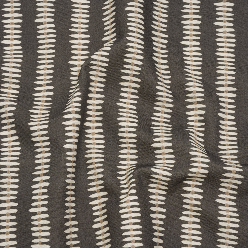 Cotton and Linen Canvas Print - Charcoal Dash and Dot Stripes - British Imported Cotton and Linen Canvas Print - Charcoal Dash and Dot Stripes - British Imported