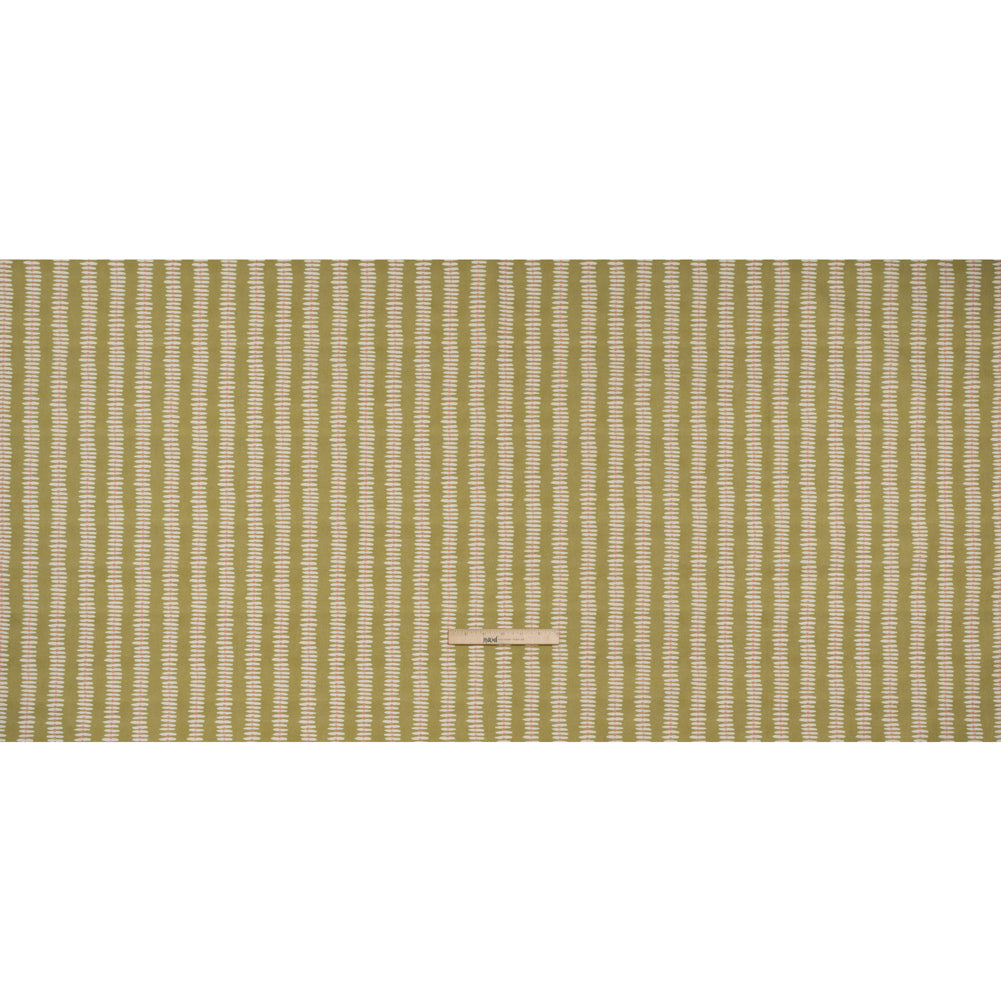 Cotton and Linen Canvas Print - Olive Dash and Dot Stripes - British Imported Cotton and Linen Canvas Print - Olive Dash and Dot Stripes - British Imported
