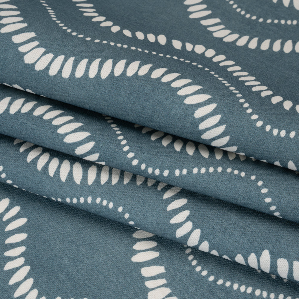 Cotton and Linen Canvas Print - Indigo Waves of Petal and Dots - British Imported - Folded Cotton and Linen Canvas Print - Indigo Waves of Petal and Dots - British Imported - Folded
