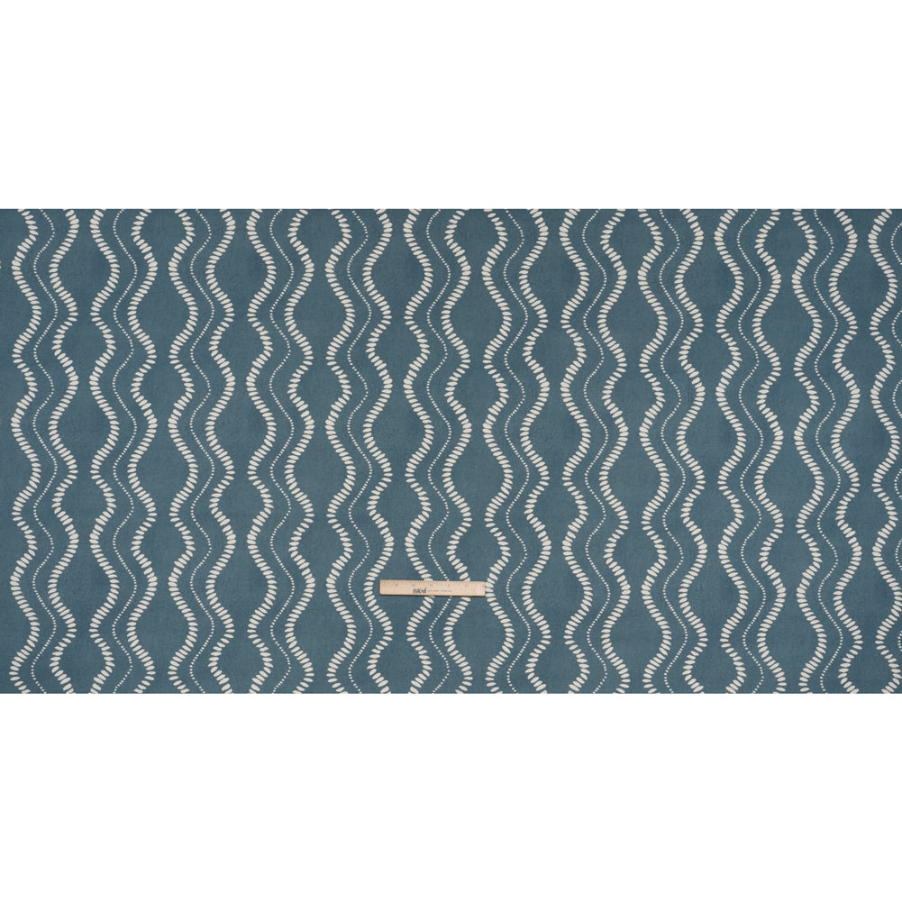 Cotton and Linen Canvas Print - Indigo Waves of Petal and Dots - British Imported - Full Cotton and Linen Canvas Print - Indigo Waves of Petal and Dots - British Imported - Full