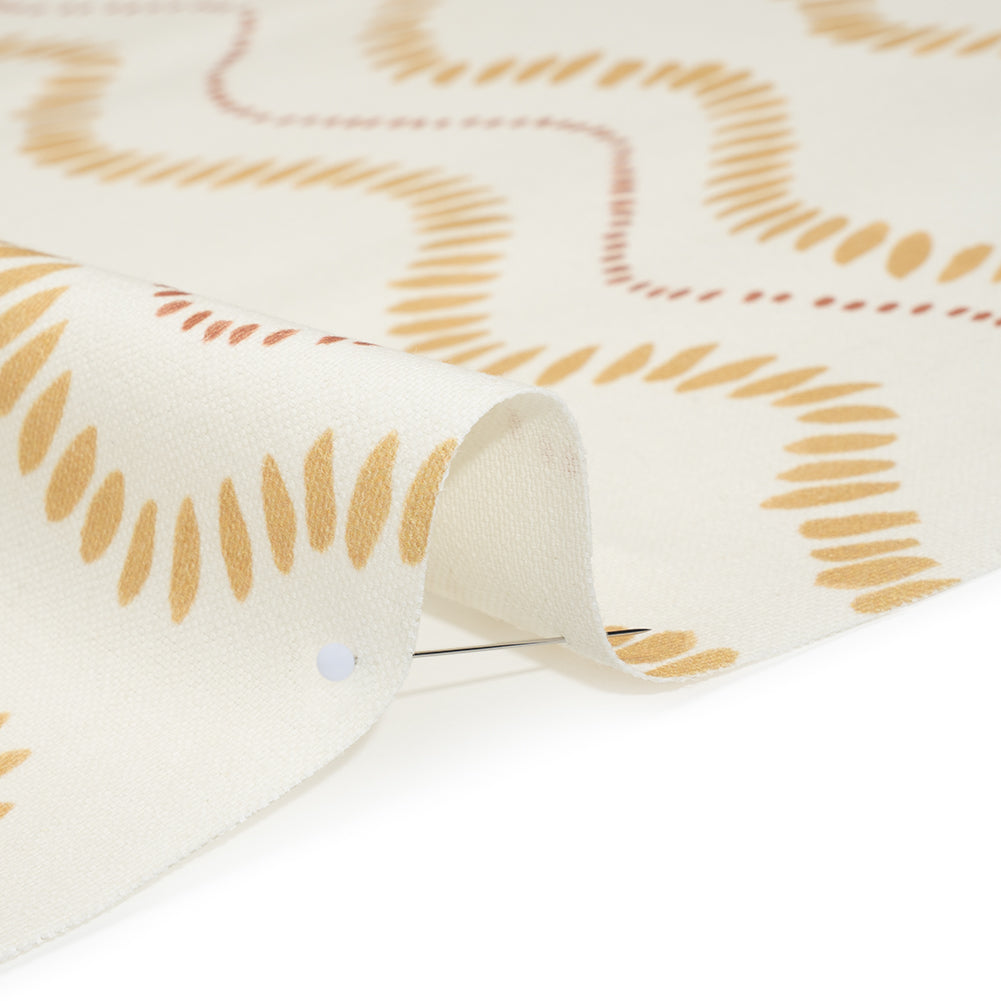 Cotton and Linen Canvas Print - Ochre Waves of Petal and Dots - British Imported Cotton and Linen Canvas Print - Ochre Waves of Petal and Dots - British Imported