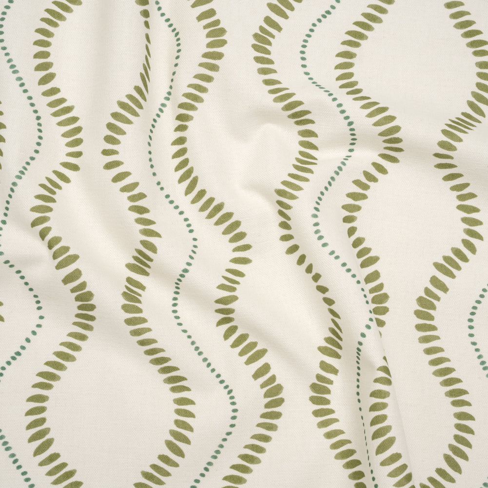 Cotton and Linen Canvas Print - Olive Waves of Petal and Dots - British Imported Cotton and Linen Canvas Print - Olive Waves of Petal and Dots - British Imported