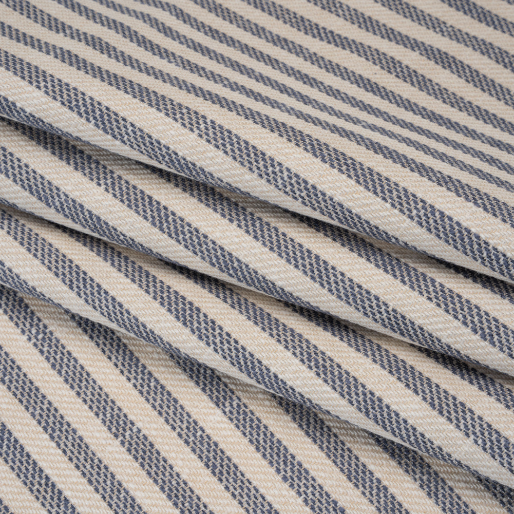 Polyester and Cotton Herringbone Twill - Indigo Stripes - British Imported Folded Polyester and Cotton Herringbone Twill - Indigo Stripes - British Imported Folded