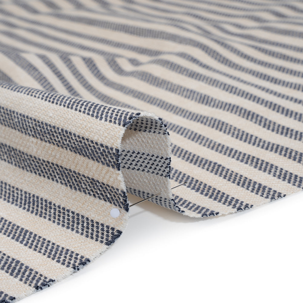 Polyester and Cotton Herringbone Twill - Indigo Stripes - British Imported Detail Polyester and Cotton Herringbone Twill - Indigo Stripes - British Imported Detail