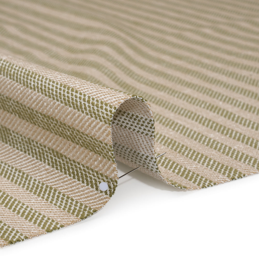 Polyester and Cotton Herringbone Twill - Olive Stripes - British Imported Detail Polyester and Cotton Herringbone Twill - Olive Stripes - British Imported Detail