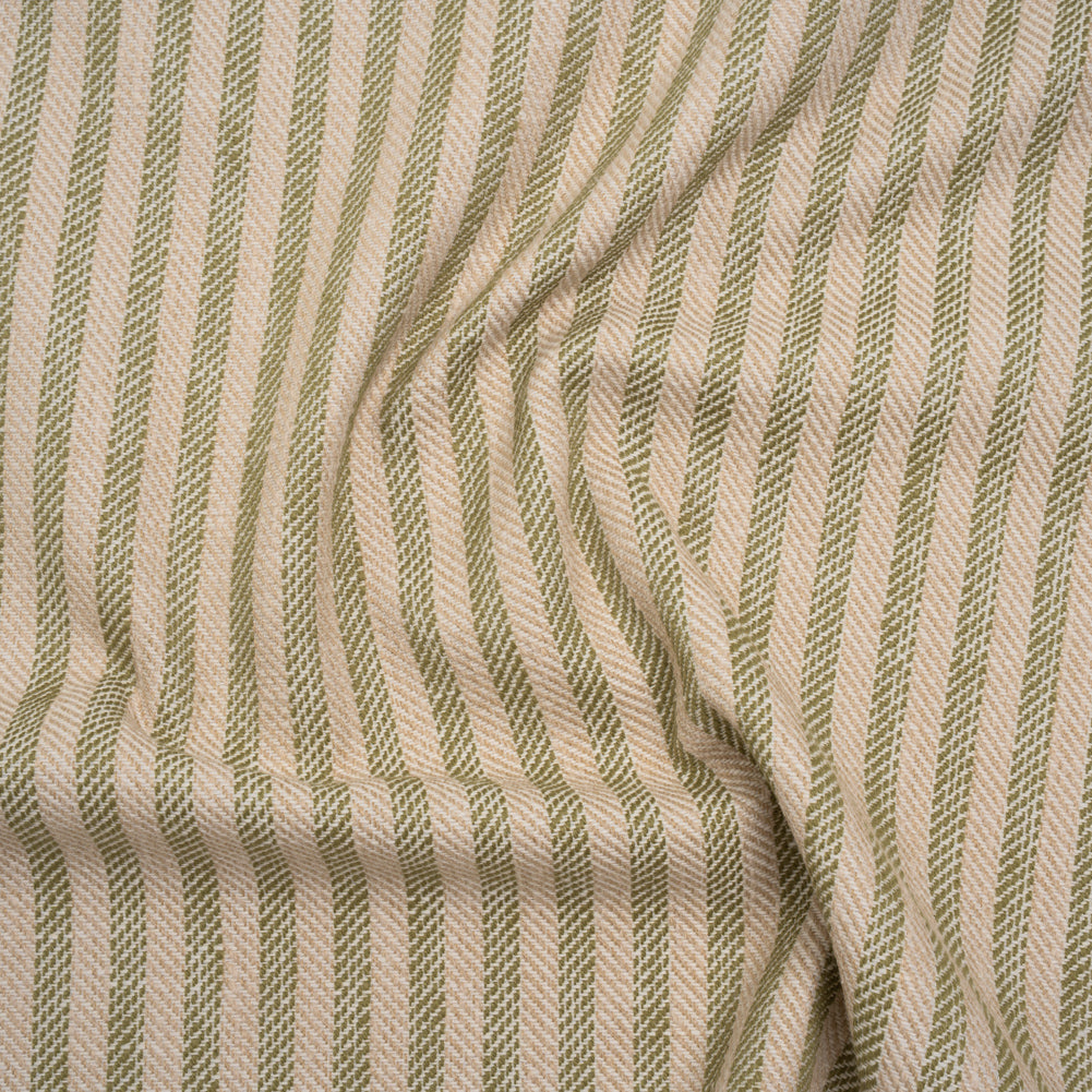 Polyester and Cotton Herringbone Twill - Olive Stripes - British Imported Polyester and Cotton Herringbone Twill - Olive Stripes - British Imported
