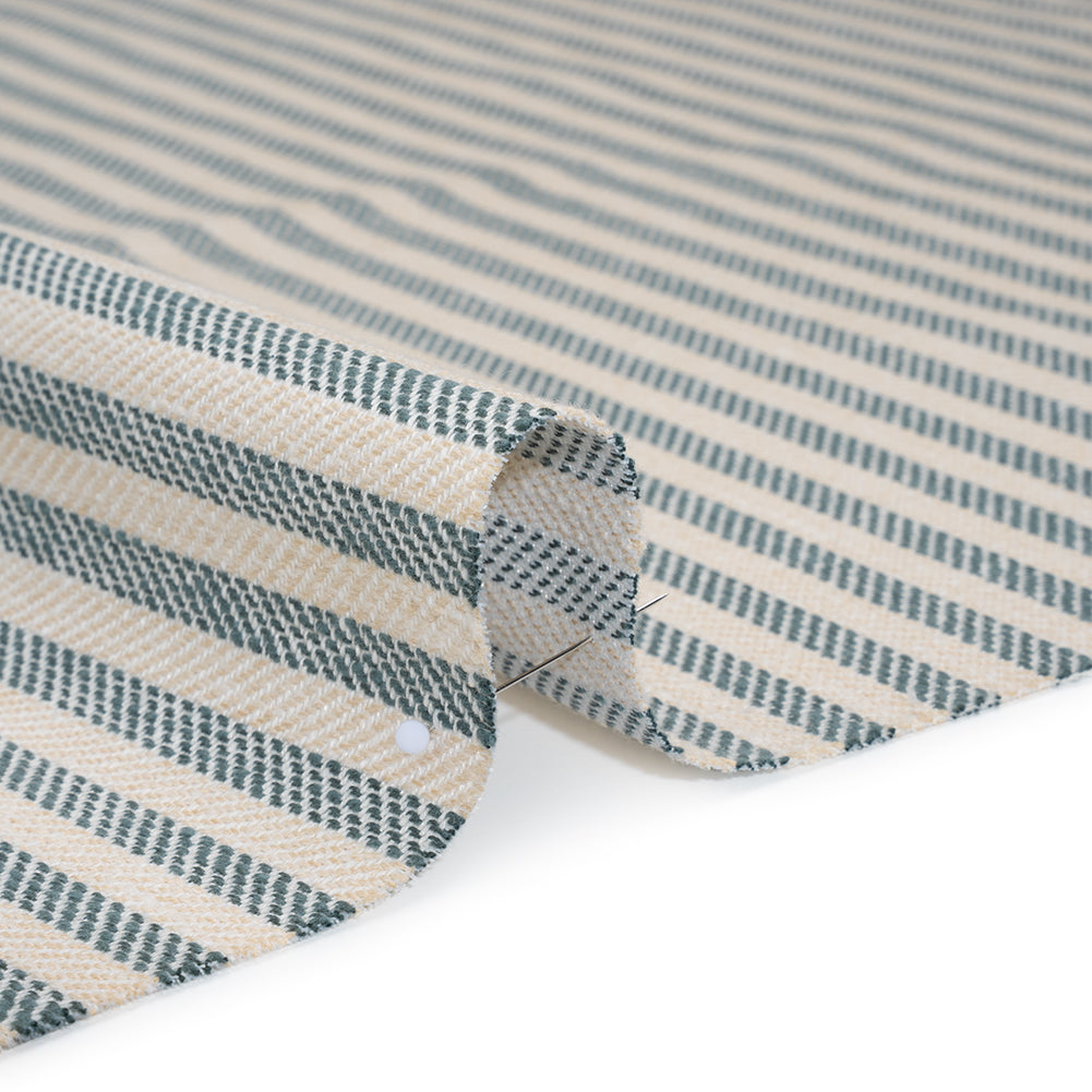 Polyester and Cotton Herringbone Twill - Teal Stripes - British Imported Detail Polyester and Cotton Herringbone Twill - Teal Stripes - British Imported Detail