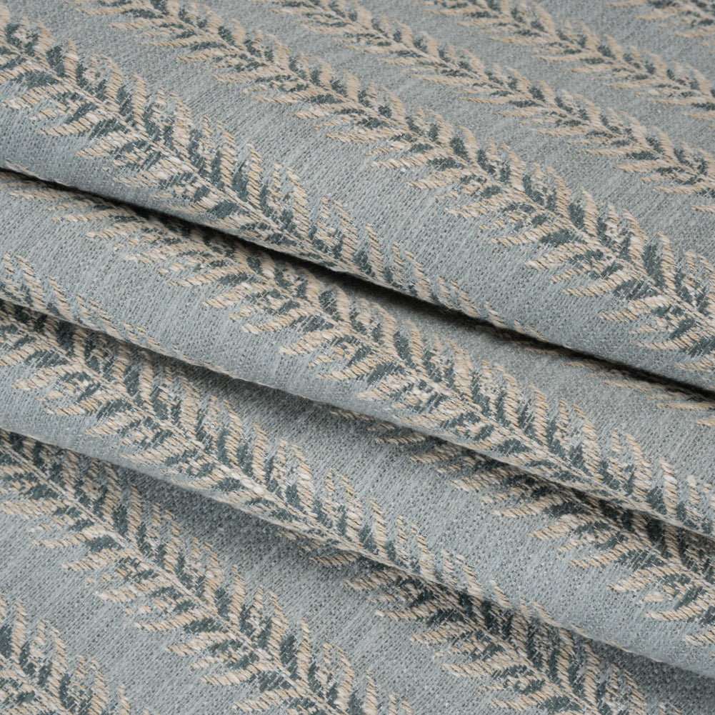 Polyester and Cotton Home Decor Jacquard - Teal Leafy Vine Stripes - British Imported Folded Polyester and Cotton Home Decor Jacquard - Teal Leafy Vine Stripes - British Imported Folded