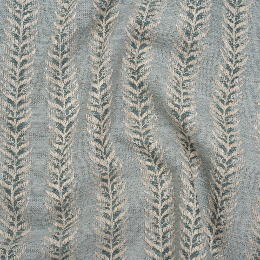 Polyester and Cotton Home Decor Jacquard - Teal Leafy Vine Stripes - British Imported Polyester and Cotton Home Decor Jacquard - Teal Leafy Vine Stripes - British Imported