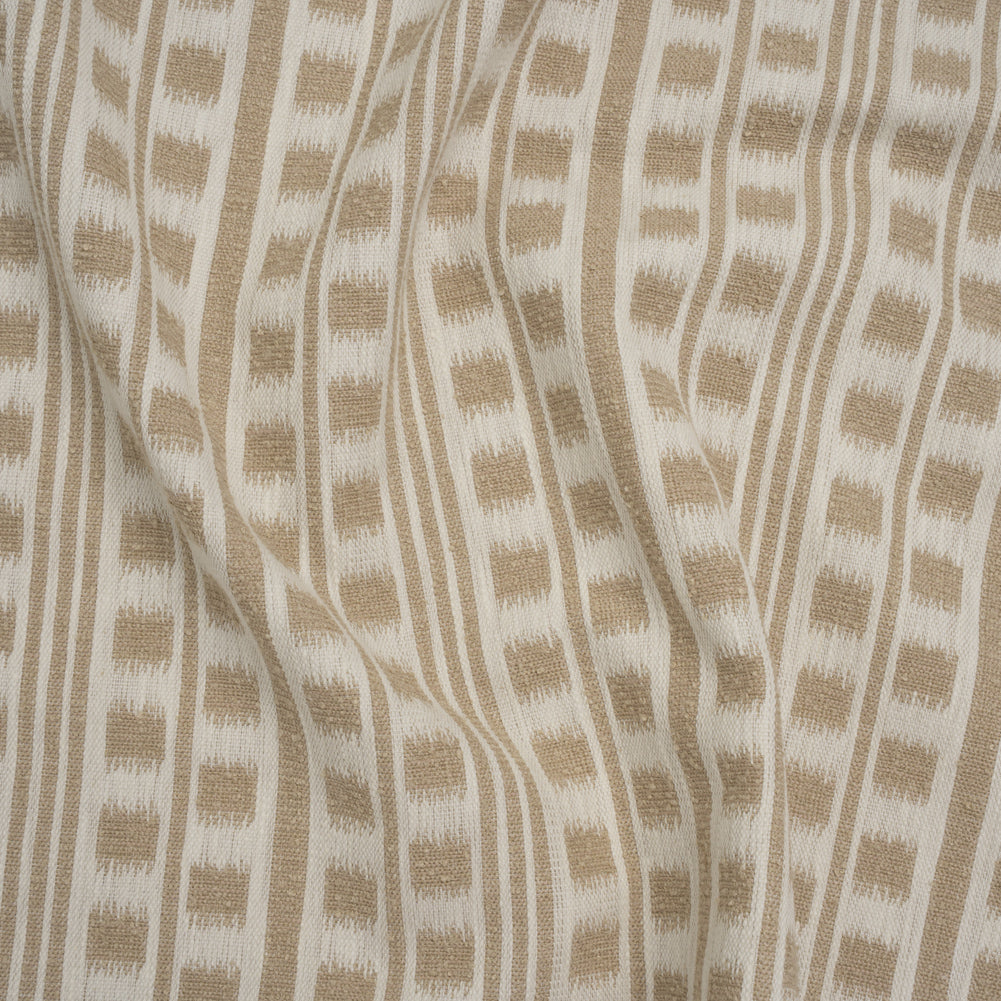 Polyester and Cotton Home Decor Jacquard - Natural Ikat Squares in Stripes - British Imported Polyester and Cotton Home Decor Jacquard - Natural Ikat Squares in Stripes - British Imported