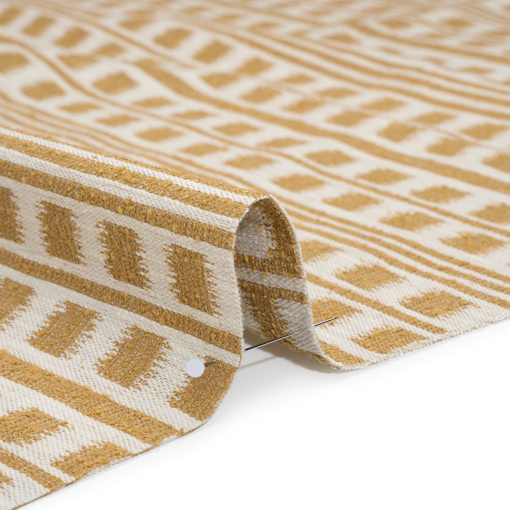 Polyester and Cotton Home Decor Jacquard - Sunflower Ikat Squares in Stripes - British Imported Polyester and Cotton Home Decor Jacquard - Sunflower Ikat Squares in Stripes - British Imported