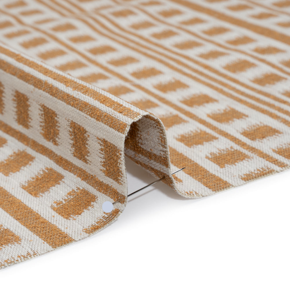 Polyester and Cotton Home Decor Jacquard - Tangerine Ikat Squares in Stripes - British Imported Detail Polyester and Cotton Home Decor Jacquard - Tangerine Ikat Squares in Stripes - British Imported Detail