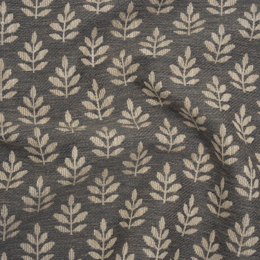 Polyester and Cotton Twill Jacquard - Charcoal Lines of Leaves - British Imported Polyester and Cotton Twill Jacquard - Charcoal Lines of Leaves - British Imported