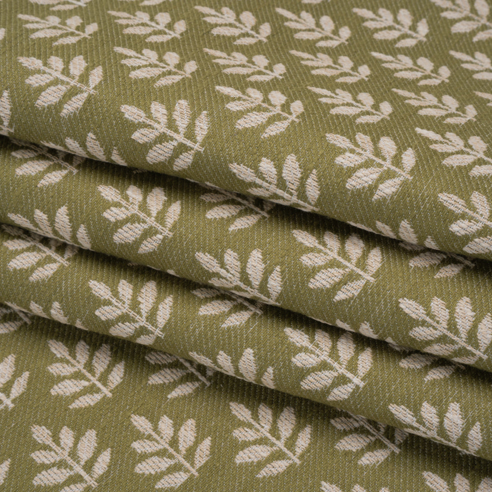 Polyester and Cotton Twill Jacquard - Olive Lines of Leaves - British Imported - Folded Polyester and Cotton Twill Jacquard - Olive Lines of Leaves - British Imported - Folded