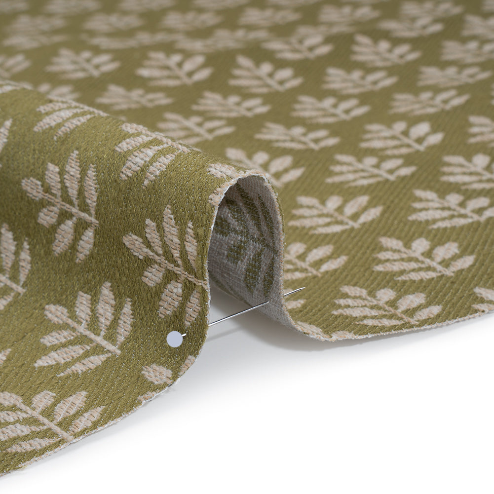 Polyester and Cotton Twill Jacquard - Olive Lines of Leaves - British Imported - Detail Polyester and Cotton Twill Jacquard - Olive Lines of Leaves - British Imported - Detail