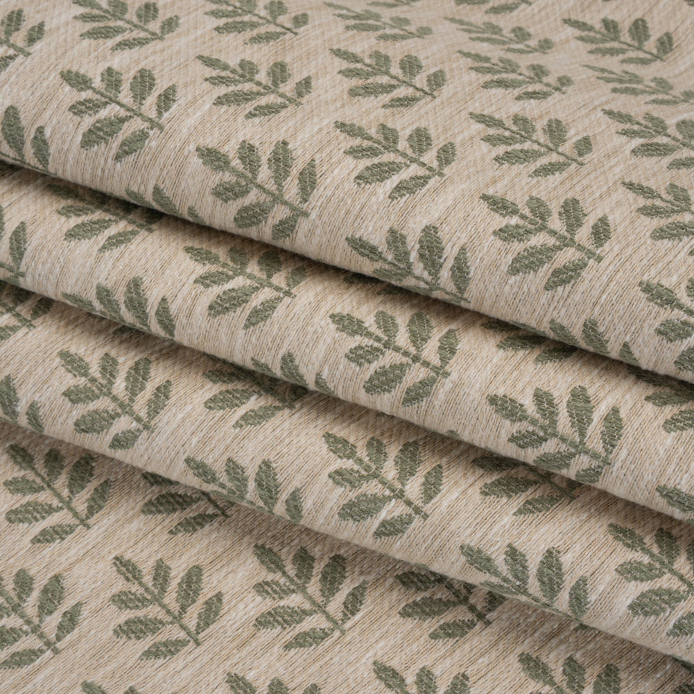 Polyester and Cotton Twill Jacquard - Sage Lines of Leaves - British Imported Folded Polyester and Cotton Twill Jacquard - Sage Lines of Leaves - British Imported Folded
