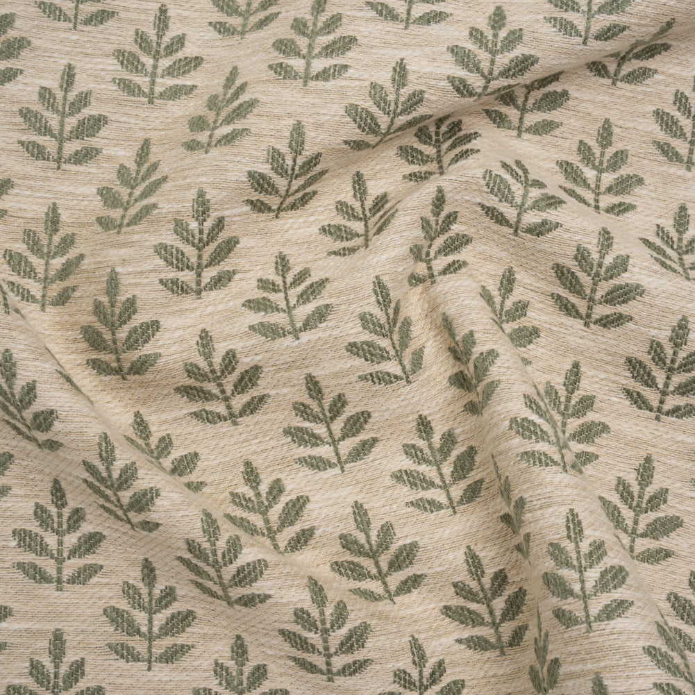 Polyester and Cotton Twill Jacquard - Sage Lines of Leaves - British Imported Polyester and Cotton Twill Jacquard - Sage Lines of Leaves - British Imported
