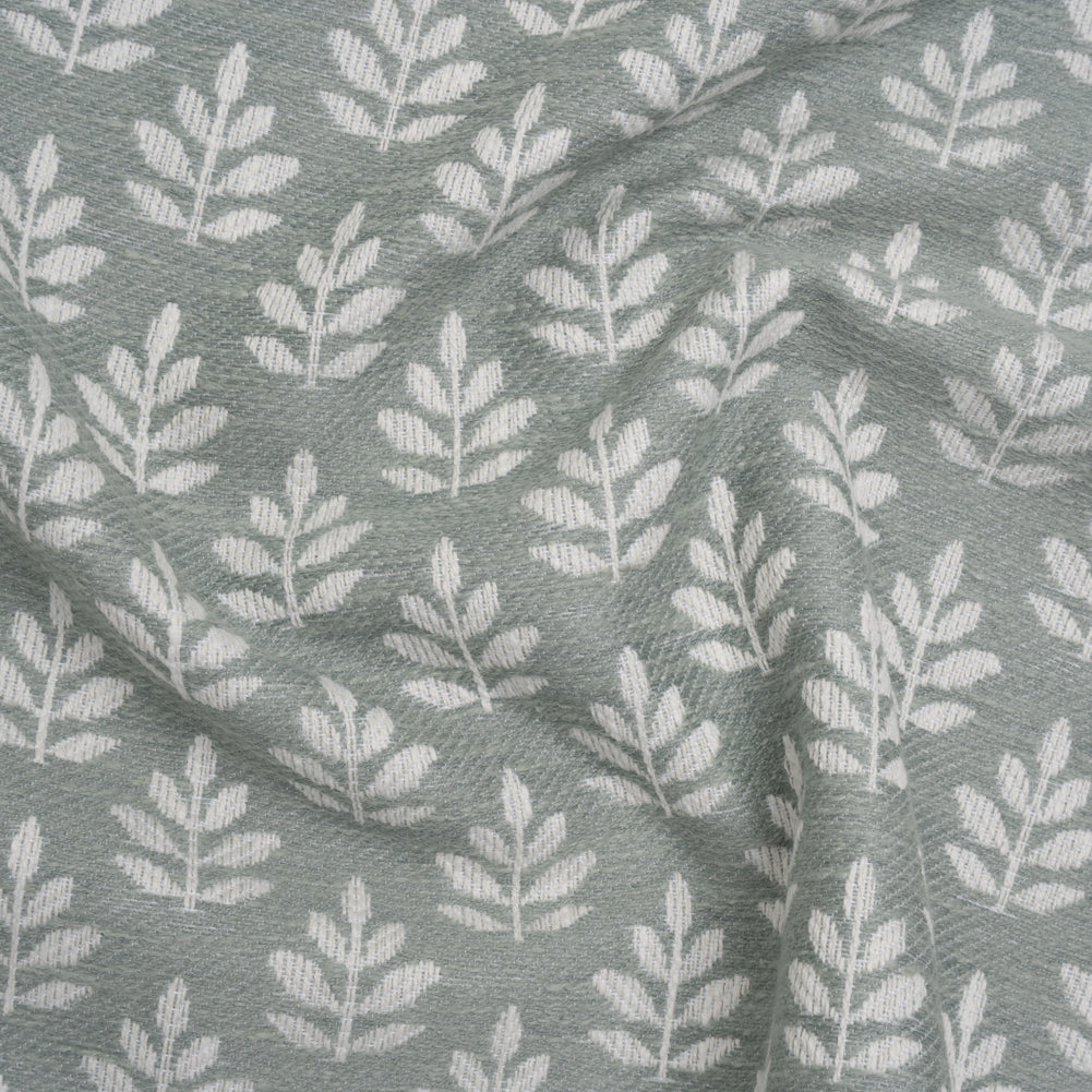 Polyester and Cotton Twill Jacquard - Seafoam Lines of Leaves - British Imported Polyester and Cotton Twill Jacquard - Seafoam Lines of Leaves - British Imported