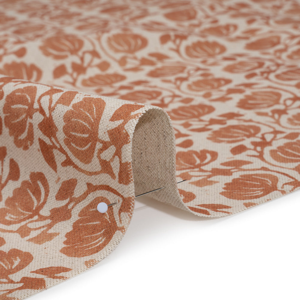Cotton and Linen Canvas Print - Ginger Block Print Florals - British Imported Cotton and Linen Canvas Print - Ginger Block Print Florals - British Imported