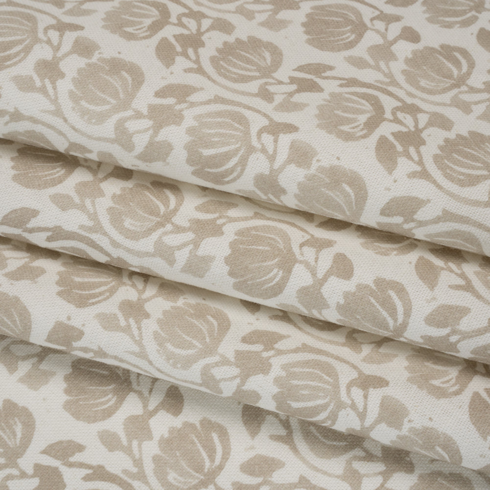 Cotton and Linen Canvas Print - Natural Block Print Florals - British Imported Cotton and Linen Canvas Print - Natural Block Print Florals - British Imported