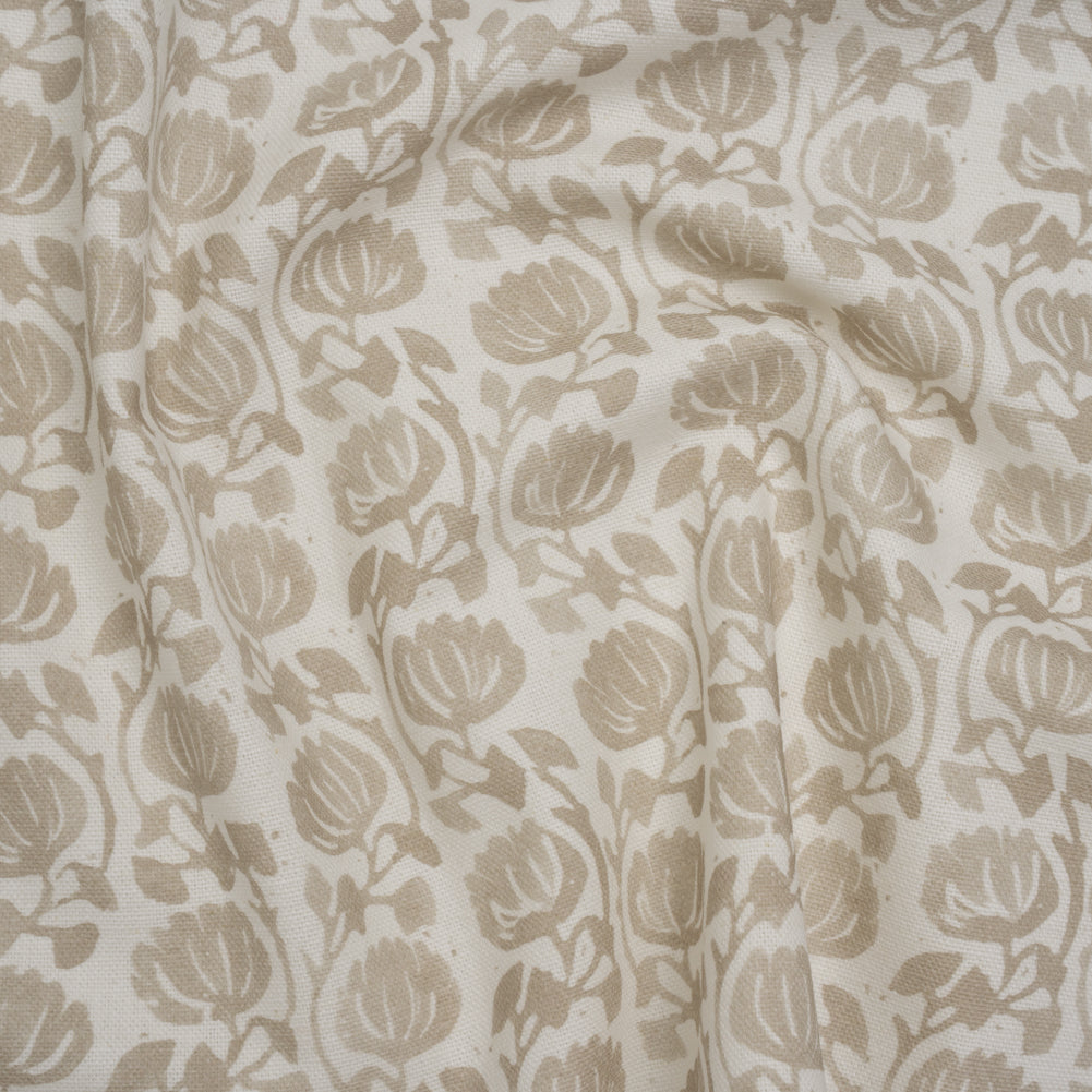 Cotton and Linen Canvas Print - Natural Block Print Florals - British Imported Cotton and Linen Canvas Print - Natural Block Print Florals - British Imported