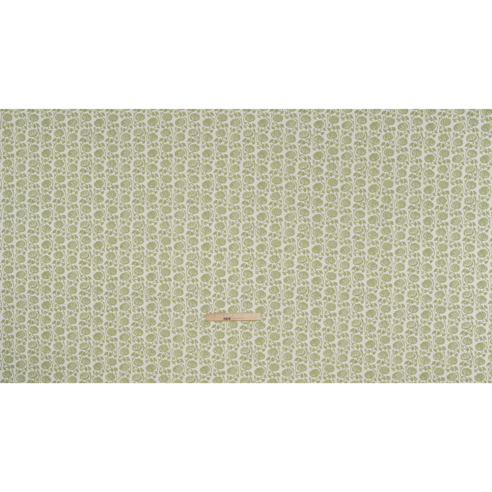 Cotton and Linen Canvas Print - Pistachio Block Print Florals - British Imported Cotton and Linen Canvas Print - Pistachio Block Print Florals - British Imported