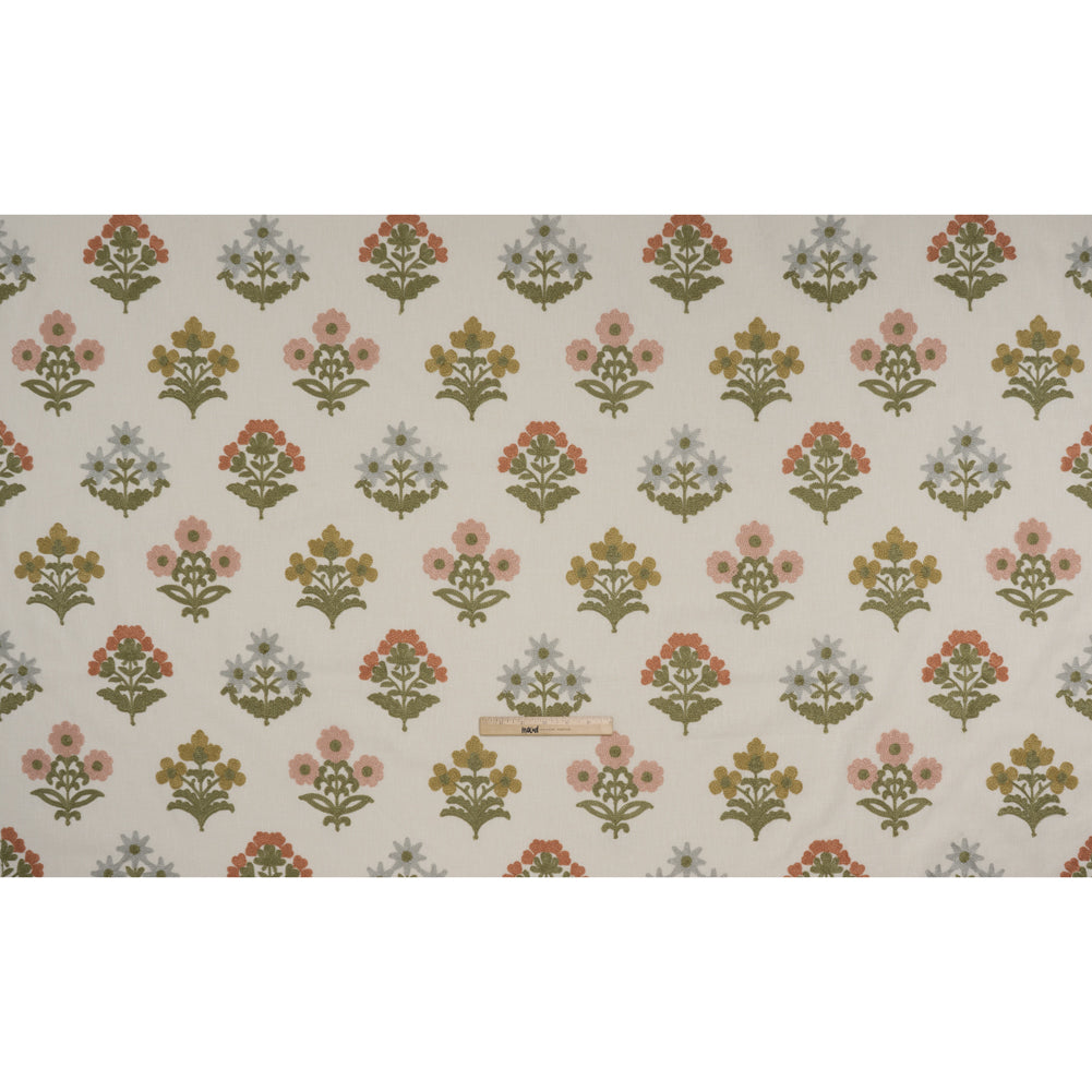 Polyester and Cotton Slubbed Drapery Woven with Viscose Embroidery - Garden Simple Flowers - British Imported - Full Polyester and Cotton Slubbed Drapery Woven with Viscose Embroidery - Garden Simple Flowers - British Imported - Full