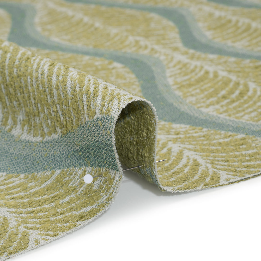 Polyester and Cotton Boucle Jacquard - Lagoon Leaf Ogee Waves - British Imported Polyester and Cotton Boucle Jacquard - Lagoon Leaf Ogee Waves - British Imported