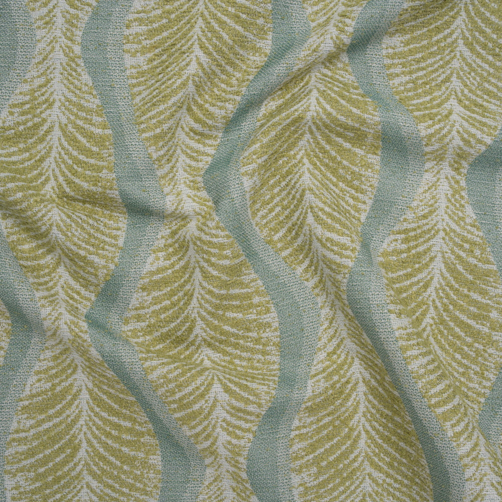 Polyester and Cotton Boucle Jacquard - Lagoon Leaf Ogee Waves - British Imported Polyester and Cotton Boucle Jacquard - Lagoon Leaf Ogee Waves - British Imported