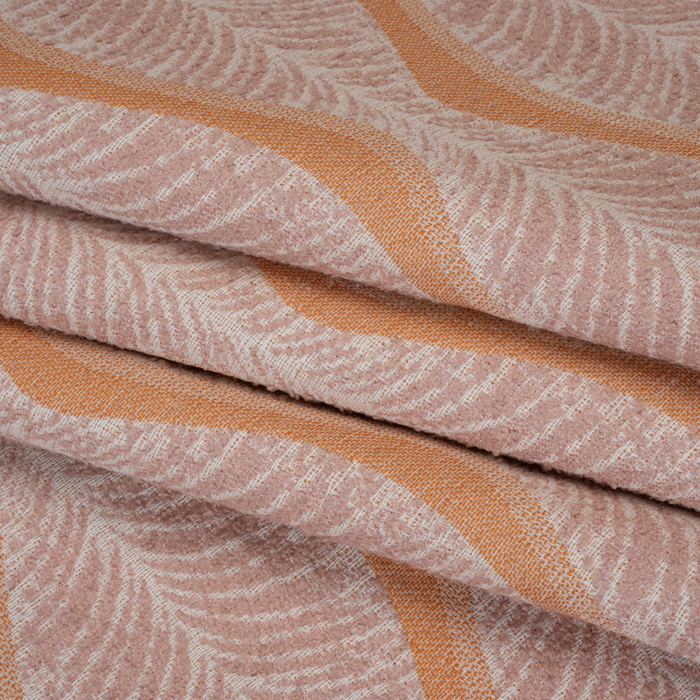 Polyester and Cotton Boucle Jacquard - Tangerine Leaf Ogee Waves - British Imported Polyester and Cotton Boucle Jacquard - Tangerine Leaf Ogee Waves - British Imported