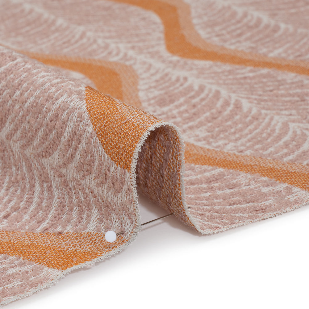 Polyester and Cotton Boucle Jacquard - Tangerine Leaf Ogee Waves - British Imported Polyester and Cotton Boucle Jacquard - Tangerine Leaf Ogee Waves - British Imported