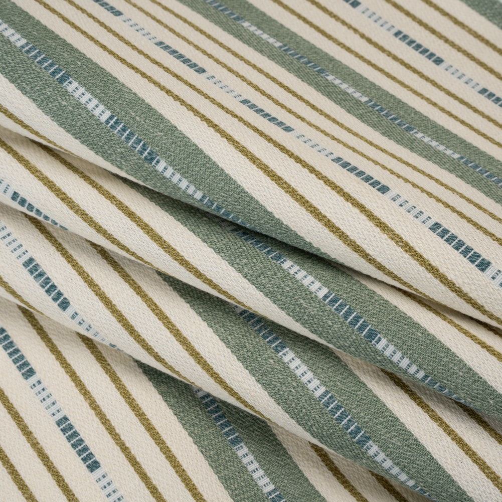 Recycled Polyester Twill Jacquard - Kingfisher Stripes and Dashes - British Imported Recycled Polyester Twill Jacquard - Kingfisher Stripes and Dashes - British Imported