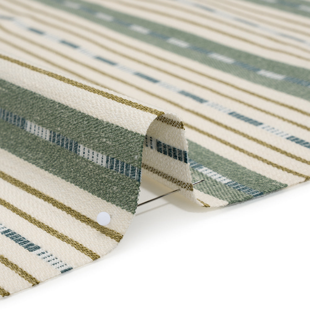 Recycled Polyester Twill Jacquard - Kingfisher Stripes and Dashes - British Imported Recycled Polyester Twill Jacquard - Kingfisher Stripes and Dashes - British Imported