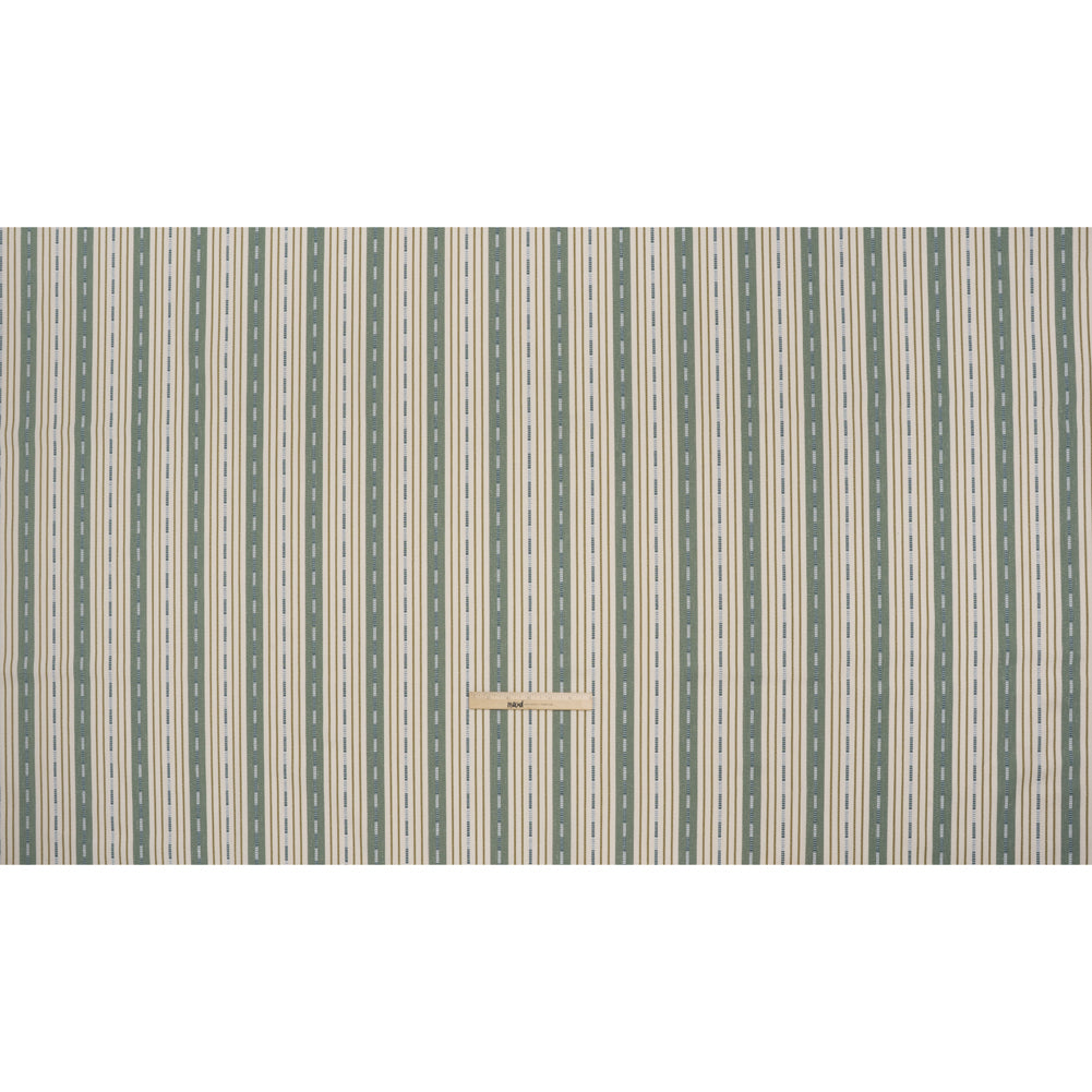 Recycled Polyester Twill Jacquard - Kingfisher Stripes and Dashes - British Imported Recycled Polyester Twill Jacquard - Kingfisher Stripes and Dashes - British Imported
