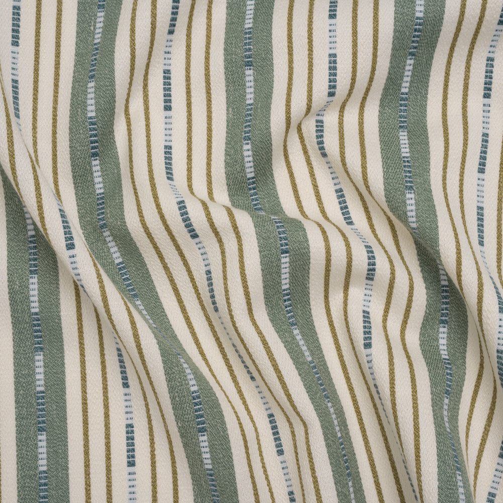 Recycled Polyester Twill Jacquard - Kingfisher Stripes and Dashes - British Imported Recycled Polyester Twill Jacquard - Kingfisher Stripes and Dashes - British Imported