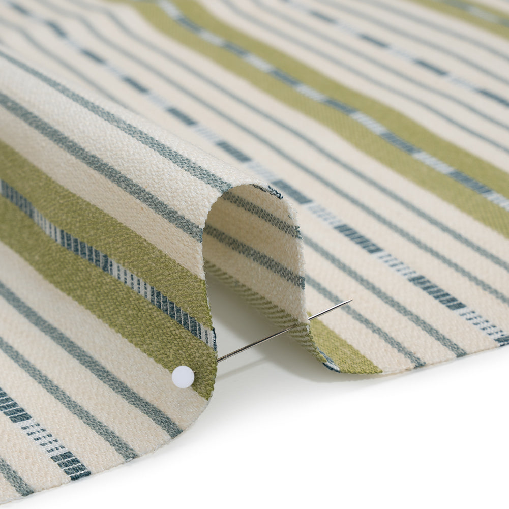 Recycled Polyester Twill Jacquard - Lagoon Stripes and Dashes - British Imported Recycled Polyester Twill Jacquard - Lagoon Stripes and Dashes - British Imported