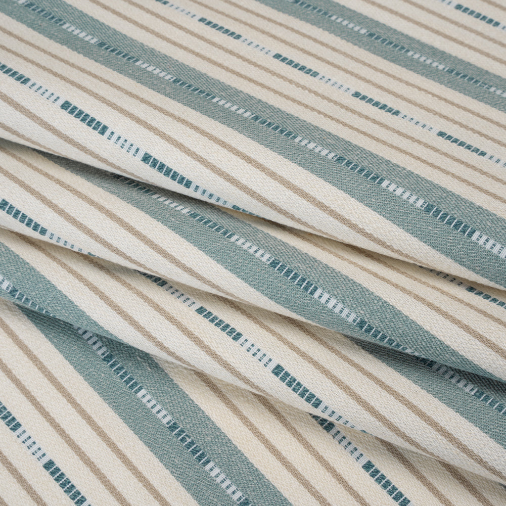 Recycled Polyester Twill Jacquard - Seaspray Stripes and Dashes - British Imported Recycled Polyester Twill Jacquard - Seaspray Stripes and Dashes - British Imported