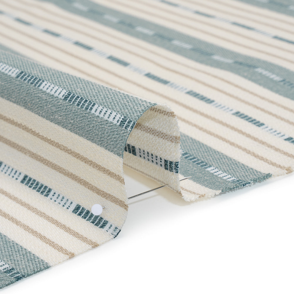 Recycled Polyester Twill Jacquard - Seaspray Stripes and Dashes - British Imported Recycled Polyester Twill Jacquard - Seaspray Stripes and Dashes - British Imported