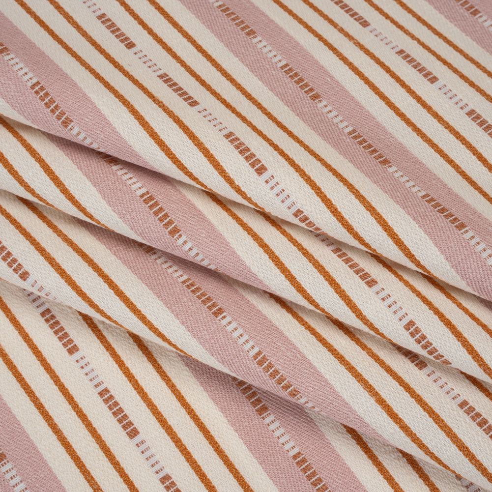 Recycled Polyester Twill Jacquard - Tangerine Stripes and Dashes - British Imported Recycled Polyester Twill Jacquard - Tangerine Stripes and Dashes - British Imported