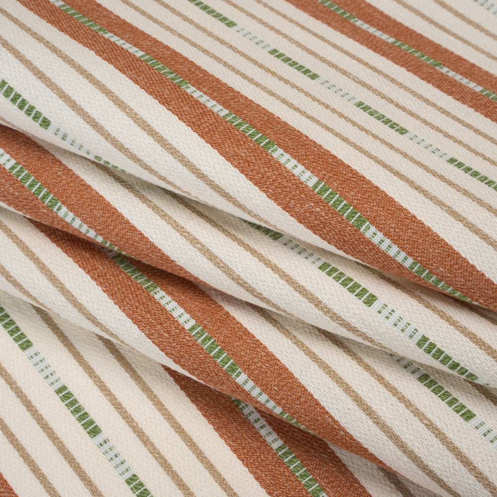 Recycled Polyester Twill Jacquard - Terracotta Stripes and Dashes - British Imported Recycled Polyester Twill Jacquard - Terracotta Stripes and Dashes - British Imported