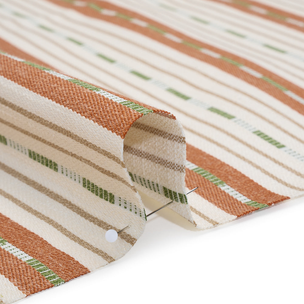 Recycled Polyester Twill Jacquard - Terracotta Stripes and Dashes - British Imported Recycled Polyester Twill Jacquard - Terracotta Stripes and Dashes - British Imported