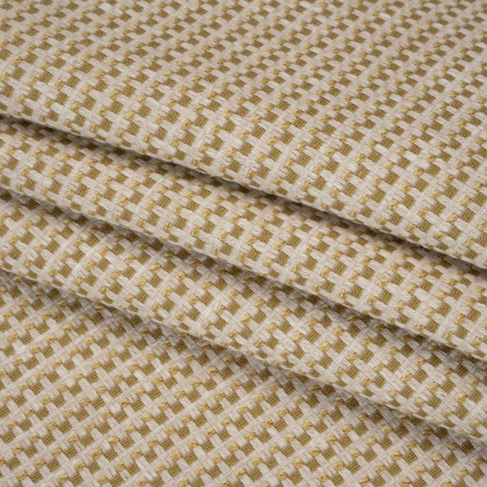 Recycled Polyester and Cotton Basketweave Dobby - Maize Little Squares - British Imported Recycled Polyester and Cotton Basketweave Dobby - Maize Little Squares - British Imported