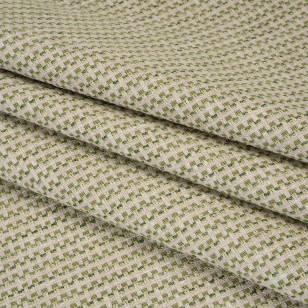 Recycled Polyester and Cotton Basketweave Dobby - Moss Little Squares - British Imported Recycled Polyester and Cotton Basketweave Dobby - Moss Little Squares - British Imported