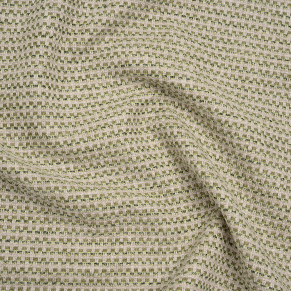 Recycled Polyester and Cotton Basketweave Dobby - Moss Little Squares - British Imported Recycled Polyester and Cotton Basketweave Dobby - Moss Little Squares - British Imported