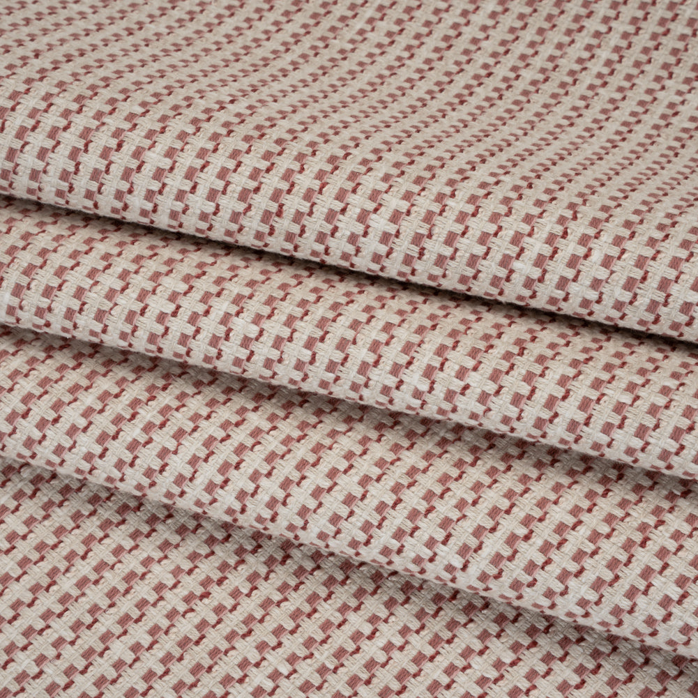 Recycled Polyester and Cotton Basketweave Dobby - Mulberry Little Squares - British Imported Recycled Polyester and Cotton Basketweave Dobby - Mulberry Little Squares - British Imported