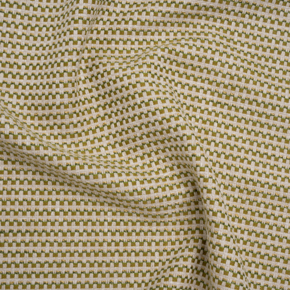 Recycled Polyester and Cotton Basketweave Dobby - Olive Little Squares - British Imported Recycled Polyester and Cotton Basketweave Dobby - Olive Little Squares - British Imported